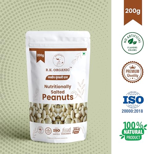 Image of R K Organic Jumbo Roasted salted Peanut, Desi Singdana, 200g | Salted & Roasted | 100% Natural Snack | Rich in Protein & Fiber (Pack Of 1)