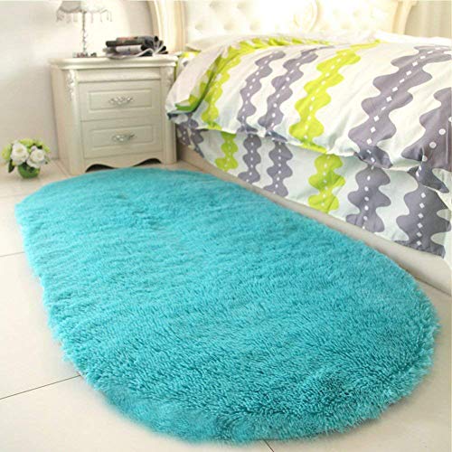 YJ.GWL High Pile Soft Shaggy Turquoise Blue Rug for Bedroom Gilrs Mermaid Room