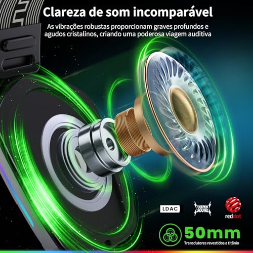 ILID Fone de Ouvido Gamer Bluetooth 5.2 com Microfone Removível,Conexão Dual(Sem Fio/Cabo 3.5mm),Alt