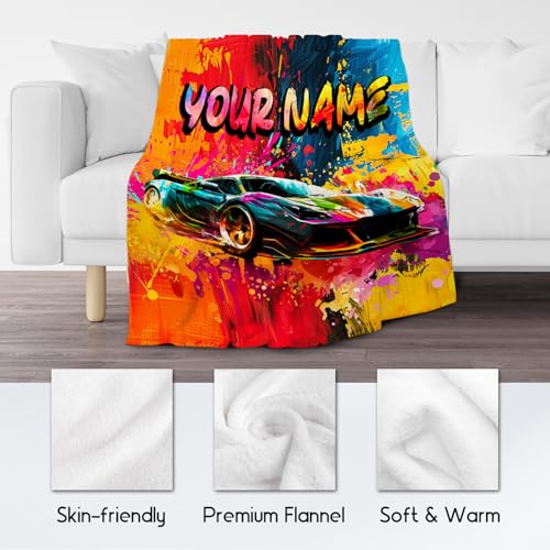 Blanket for Kids Custom Racing Car Blankets Preteen Boy Gifts - Cozy Soft Fleece Throw for Couch, Bed - 4 Sizes