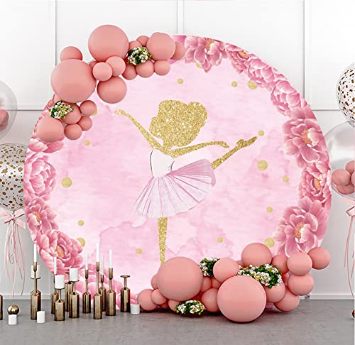 Dashan Girls Ballerina Birthday Party Decorations Backdrop Ballerina Dancing Round Backdrop Pink Ballerina Girl Princess Birthday Party Backdrop Ballerina Dance Banner 6X6Ft Polyester Round Backdrop #TOP1