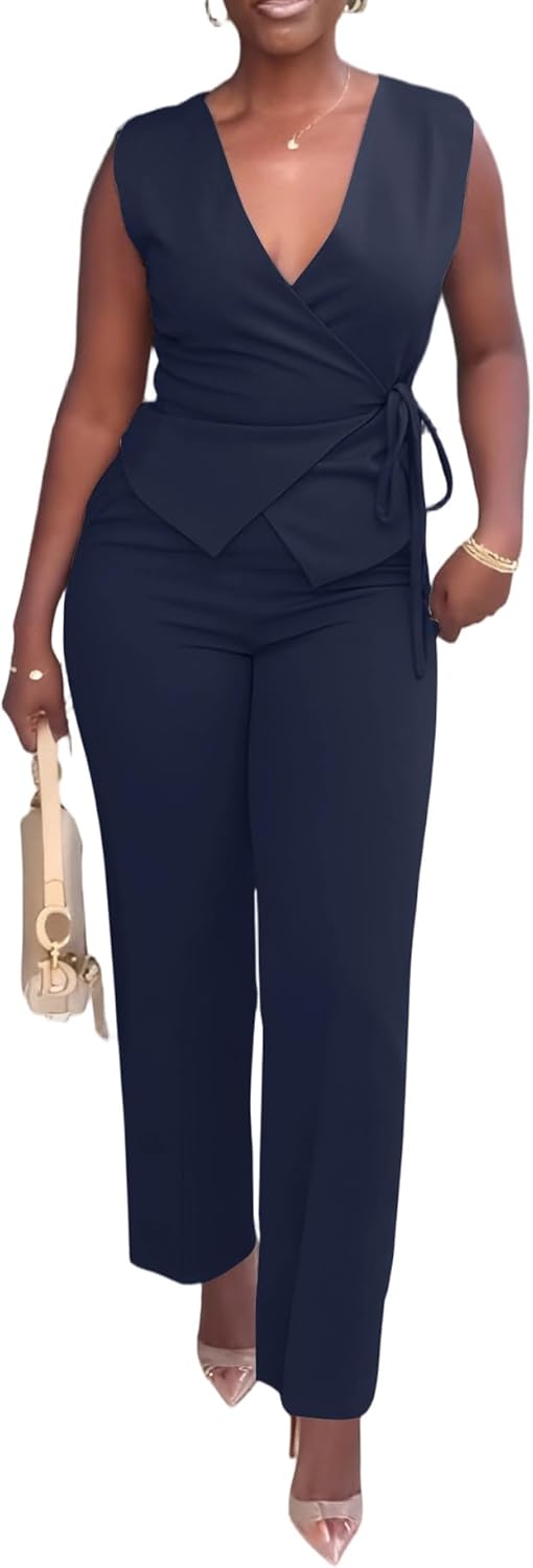 Salimdy Pant Suits for Women Dressy 2 Piece Business Casual Outfits Sexy Vest and Pants Set for Office Work