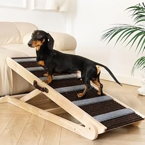 Dog Ramp for Bed, Dog Ramp for Car, Adjustable & Folding with 6 Adjustable Height, Rugged, Anti-Slip, Dog Ramp for Couch, Folding Portable Wooden Pet Ramps, for Small & Large Dogs & Cats Dog Ramp for Bed Dog Ramp for Car Adjustable Folding with 6 Adjustable Height Rugged Anti Slip Dog Ramp for Couch Folding Portable Wooden Pet Ramps for Small Large Dogs Cats