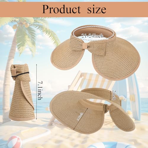 Visera plegable de paja para mujer con ala ancha miniatura 5