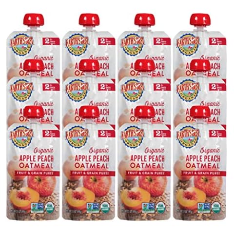 Earth's Best Organic Baby Food Pouches, Stage 2 Fruit and Grain Puree for Babies 6 Months and Older, Organic Apple Peach and Oatmeal Puree, 3.5 oz Resealable Pouch (Pack of 12) Cover