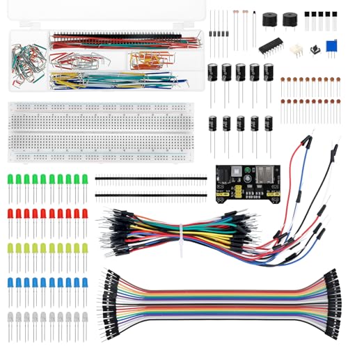 QWORK® 420 Stück 37 Werten Elektronikkomponenten-Kit mit Steckplatine, Leistungsmodul und Jumper, Kompatibel mit Arduino, STM32, Raspberry Pi QWORK® 420 Stück 37 Werten Elektronikkomponenten-Kit mit Steckplatine, Leistungsmodul und Jumper, Kompatibel mit Arduino, STM32, Raspberry Pi