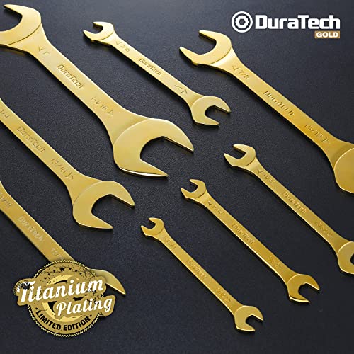 Image of DURATECH Super-Thin Open End Wrench Set, SAE, 8-Piece, 1 /4 inch to 1-1 /16 inch | Slim Wrench Set, Titanium Plating, Rolling Pouch