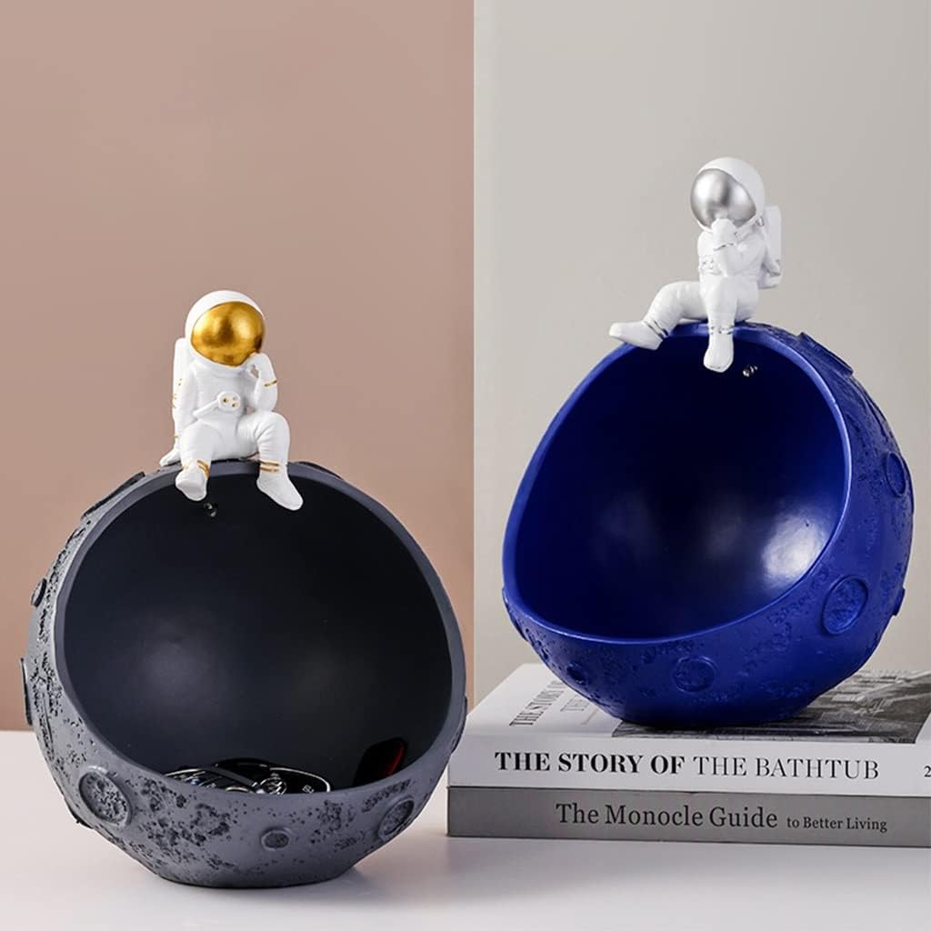 Key Tray for Entryway Table, Key Bowl Astronaut Sculpture Statue Coffee Table Decor Half Moon Model Key Jewelry Dish Tray Home Decoration Phone Coin Watches and Candy Tray (Color : Blue)