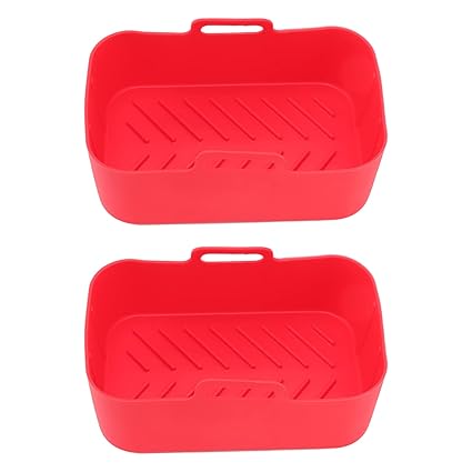 EXCLUZO 2 Sets Silicone Convection Oven Basket and Non-Stick Rectangular Air Oven Mat for Kitchen BPA Free Red