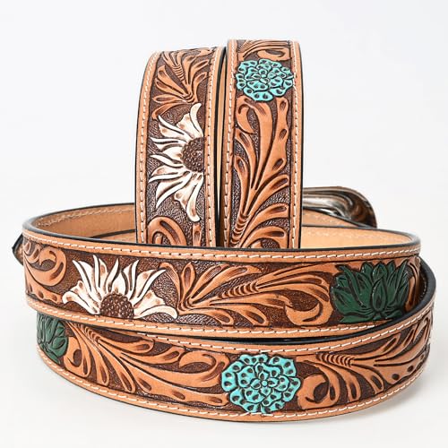 American Darling Extra Large Beautifully Hand Tooled Brown Genuine Leather Belt Men and Women Western with Removable Buckle2