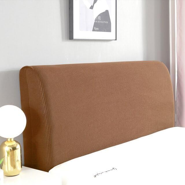 Image of HOMETHREADS Stretchable Lycra /Velvet Headboard Cover | Soft, Dust-Proof & Wrinkle-Resistant Bed Back Protector | Fits Leather, Wooden & Fabric Bedsides | for 5ft to 6.5ft Beds | (Brown, 150x65cm)