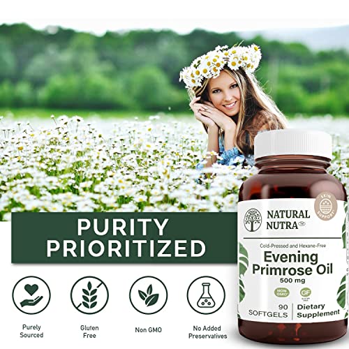 Natural Nutra Evening Primrose Oil Supplement From Fatty Acid, Nerve Health, Promote Hearth Health, Skin Clarity, 500 Mg, 90 Softgel #TOP3