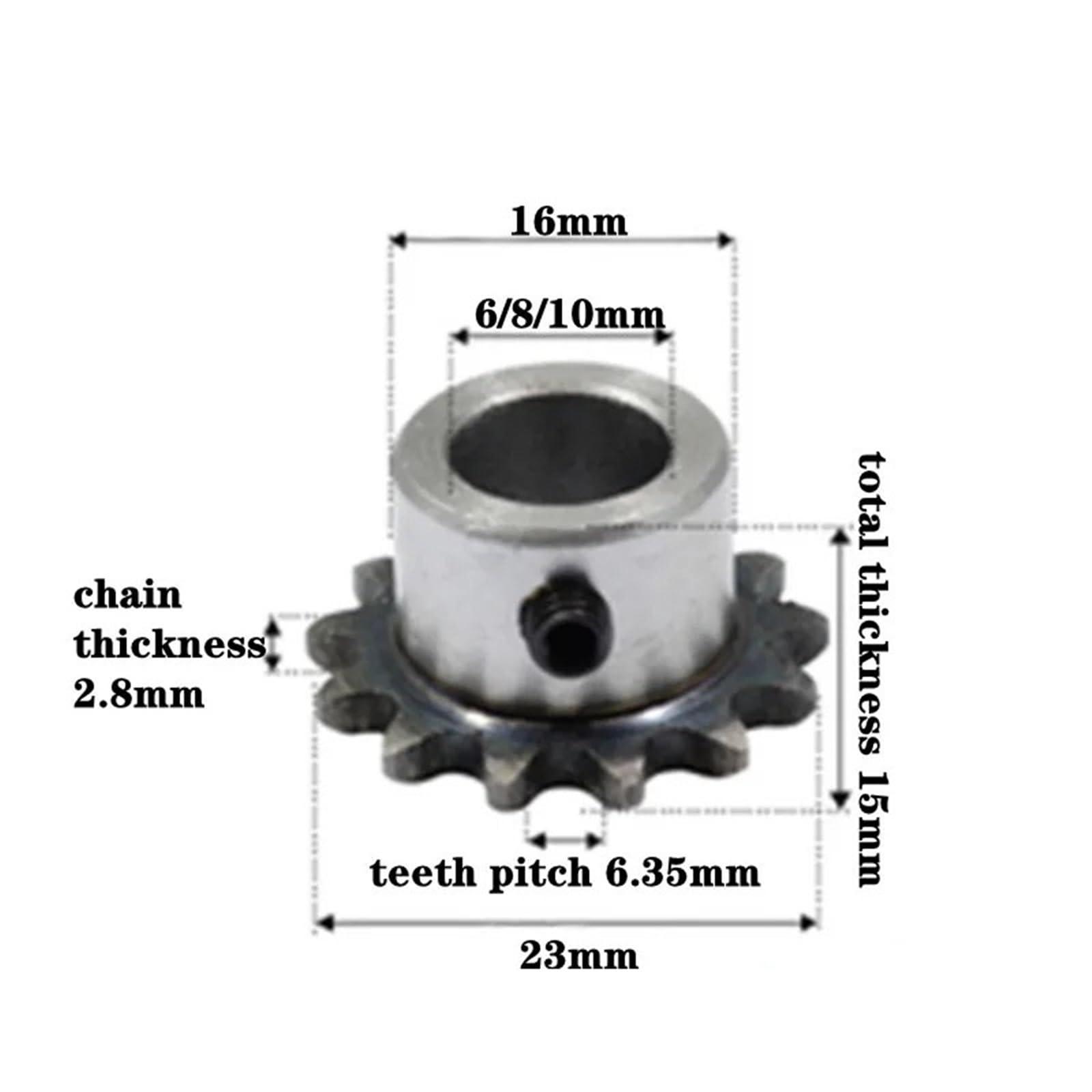 Bevel Gear Pinion Hardware Mechanical 1pcs 04C Sprocket 10Teeth Inner Hole 6/8/10mm 25H Steel Sprocket 04C Table Wheel Finished Hole Sprocket Screw Hole M5(10mm)