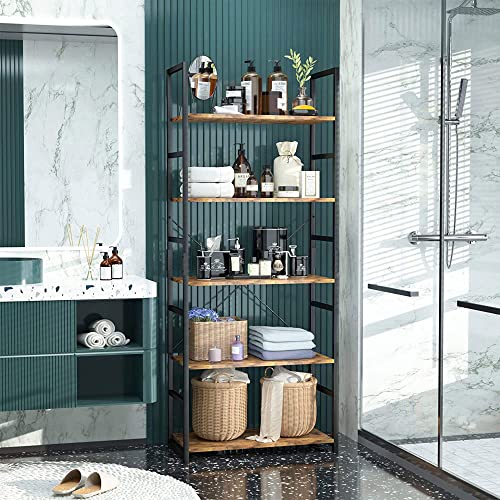 Numenn 5 Tier Bookshelf, Tall Bookcase Shelf Storage Organizer, Modern Book Shelf For Bedroom, Living Room And Home Office, Vintage #TOP1