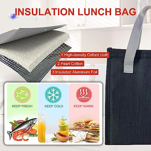 Mziart Minimalist Lunch Bag, Reusable Insulated Lunch Box for Women Men Leakproof Simple Bento Tote Adults Cooler Bag for Work Office Picnic or Travel (Black) by Mziart - Image 3
