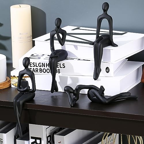 CYYKDA Bookshelf Decor Black Thinker Statue Figurines Set of 4-Decorate Your Home, Office, or Shelf with Abstract Art Sculptures- Deal for Birthday, Christmas, Thanksgiving, Mom Gifts