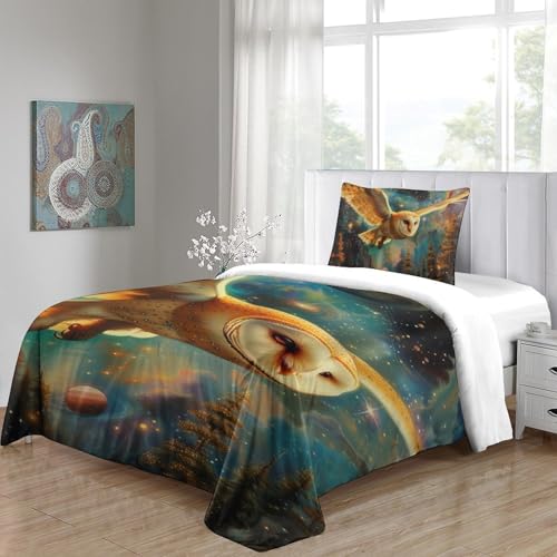 Housse de couette chouette blanche imprimé 3D microfibre lit single
