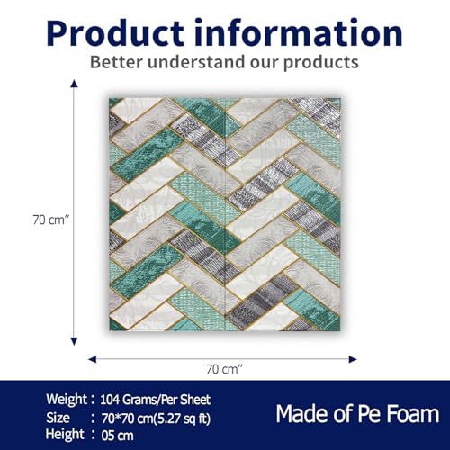 Image of WrapWall 3D Wallpaper Self Adhesive Foam Pack of 2 (70x70 cm) | Waterproof Brick Design Wallpaper |Peel & Stick DIY Wall Decor for Living Room Bedroom Kitchen (2, Green VShape)