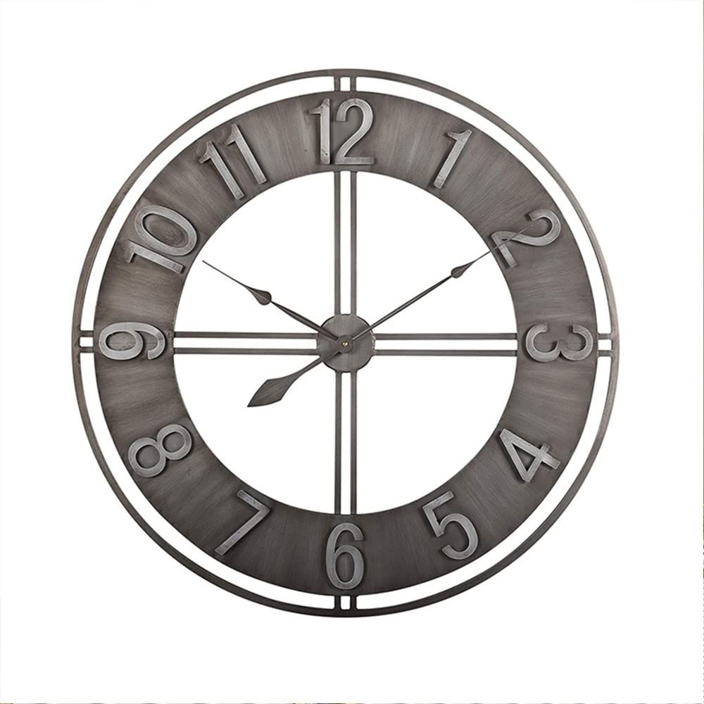 TYMONT Nordic Retro 3D Wrought Iron Wall Clock,Round Arabic Numerals Silent Clock, Creative Decorative American Wall Clock,Gray,24 inches