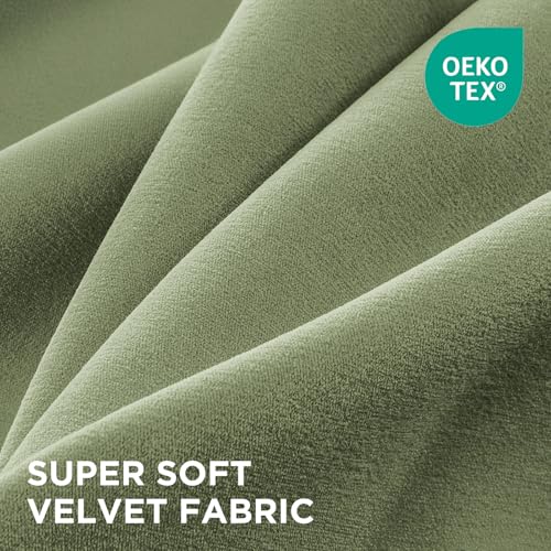 Image of Joydeco Coconut Green Velvet Curtains 90 Inch Curtains 2 Panels Set, Thermal Insulated Room Darkening Curtains for Bedroom Living Room, Soft Luxury Curtains Rod Pocket, 52W x 90L