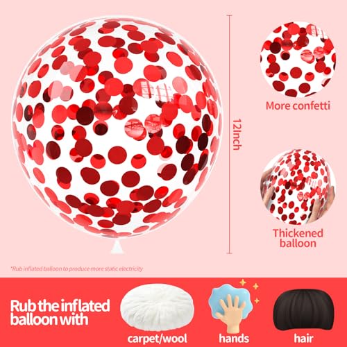 Image of Red Confetti Balloons, 25 Pcs Thickened 12 Inch Clear Latex Balloon with Confetti Inside for Graduation Decorations Engagement Bridal Shower Party Baby Shower Birthday Party Decorations Supplies