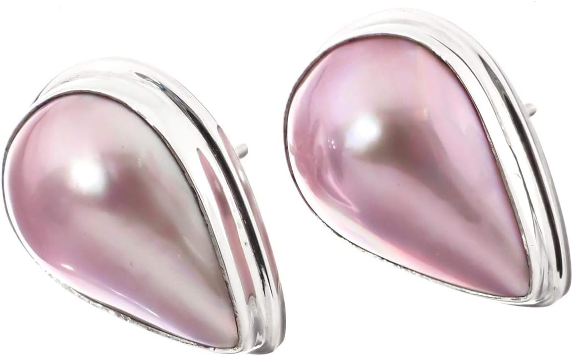 Teardrop Pink Mabe Cultured Pearl 925 Sterling Silver Post Stud Pear Earrings, 7/8"
