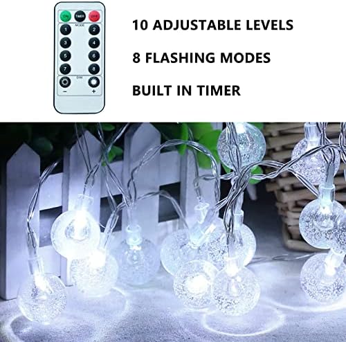 Fairy Lights Battery Operated & USB Plug in,30FT 60LED Waterproof Crystal Bulbs String Lights With Romote/Timer Hanging Decor String Lights for Bedroom Indoor /Outdoor Garden Wedding Christmas (White)