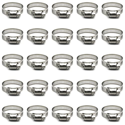 25 Pack Stainless Steel Hose Clamps, 3/4 inch to 1-1/8 inch Worm Gear Metal Hose Clamps for Pipe, Dryer Repair, Tubing and Fuel Line