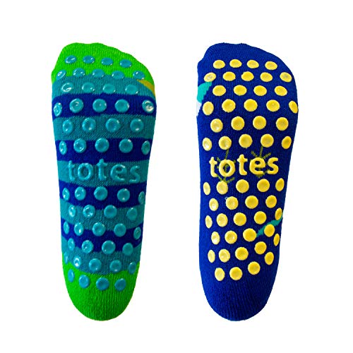 totes Girls Boys Kids Cozy Warm Soft Toddler Child Slipper Sock with Non-Slip Grips and Fun Cute Dino/Unicorn design, 2 Pack4