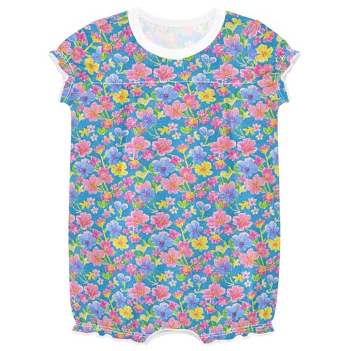 Barboteuse bébé fille en coton fleur bleu pêche idéale pour sortie de maternité