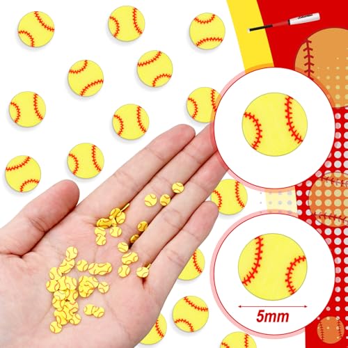 Image of Weysat 60g Mini Softball Polymer Clay Slices 0.2 Inch Tiny Clay Softball Pieces Sports Sprinkles Ball Confetti for Clips Nail Art DIY Craft Party Decoration Favors for Team Sports Lover