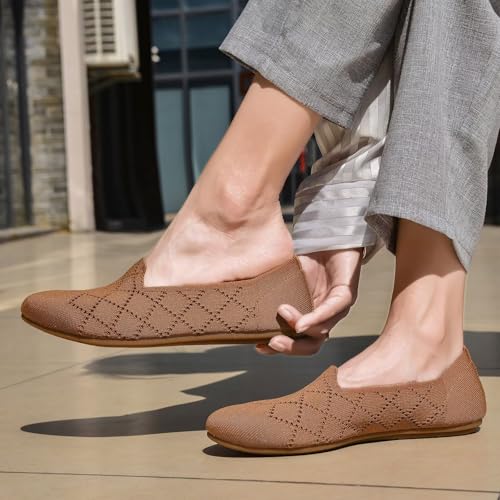 Image of poemlady Women's Ballet Flat Shoes Dress Shoes Knit Round Toe Slip On Ballerina Walking Flats Shoes for Woman Low Wedge Casual