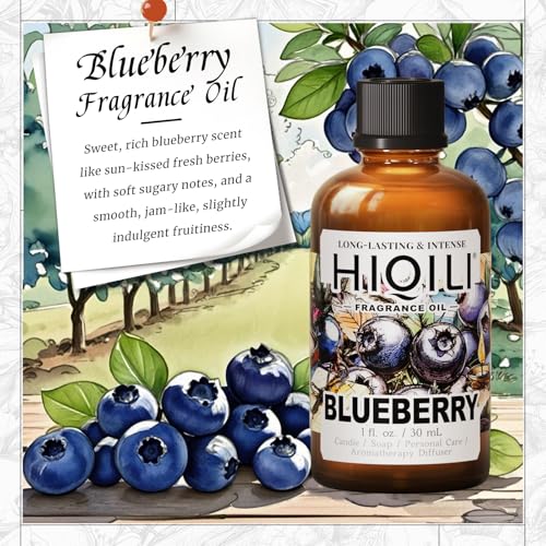 Image of HIQILI Blueberry Fragranc Oil for Soap & Candle Making Supplies - 1 Fl Oz | Fruity Scents for Reed Diffuser Oil Refill, Add to Lotion, Body Wash, Bath Bombs - 30 ML