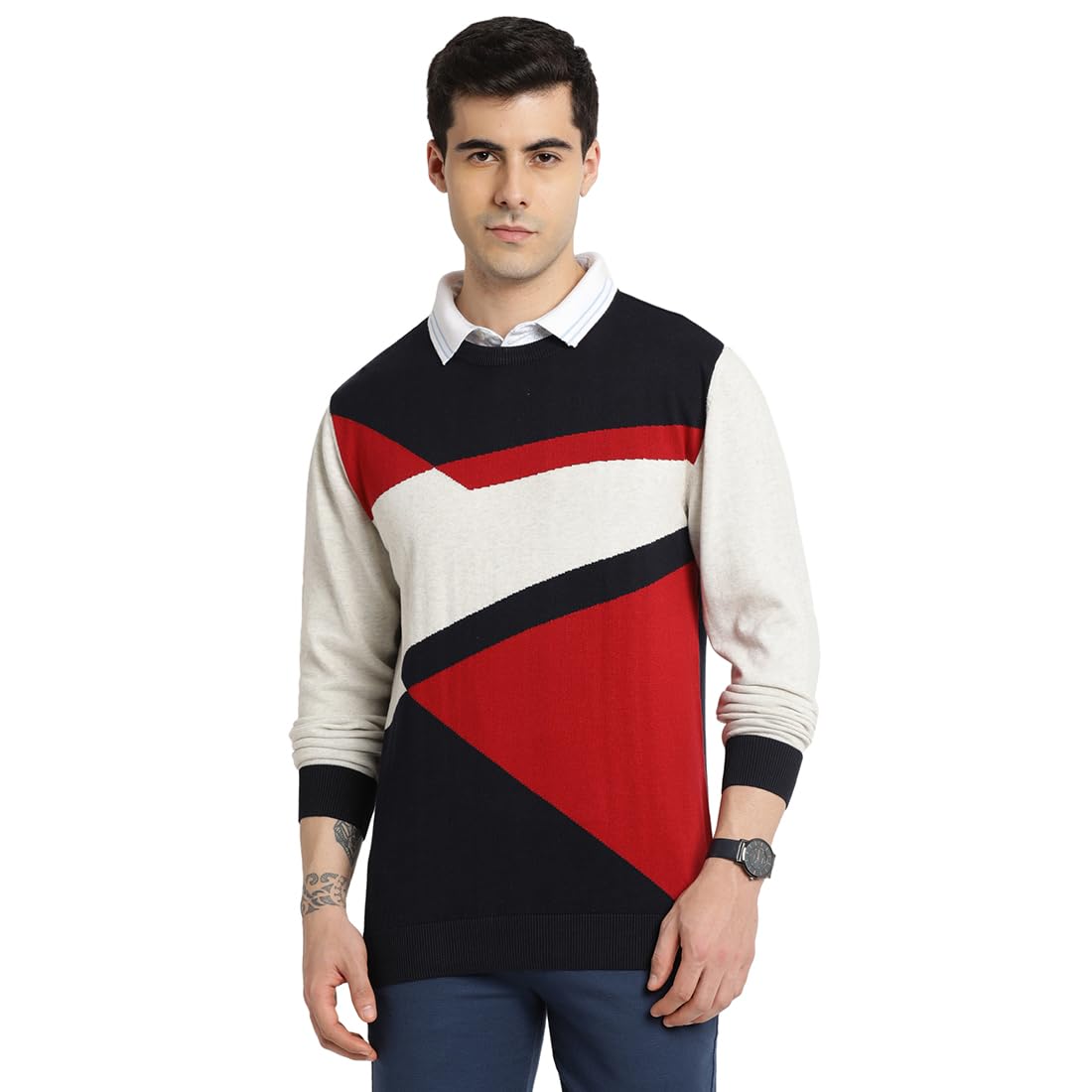 turtle Men Multi Color Knitted Solid Round Neck Pullover||Men's Sweater-picture-32