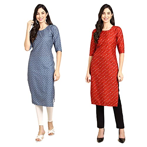 Image of Pinkmint Designer Woman's Crepe Multicolored Straight Kurta [A-355-330]
