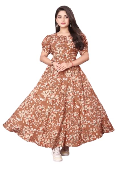 Zayn Enterprise Women’s Crepe Fit and Flare Maxi Dress | Stylish Round Neck Short Sleeve Casual Wear Dress-image-41