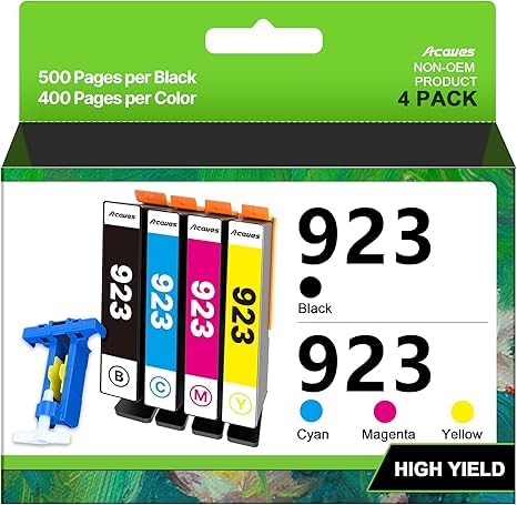 923 Ink Cartridges for HP Printers Compatible for HP 923 Ink Cartridges HP923 for HP Officejet Pro 8130e 8120e 8135e 8139e 8120e 8125e Printers (4 Pack 923 Ink Black Cyan Magenta Yellow Without Chip)