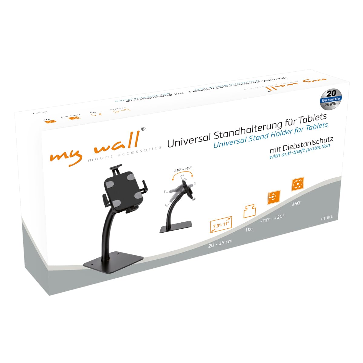 My Wall HT38L Support Universel pour Tablette avec Protection antivol - Support de Table pour Tablette iPad - Point d'information pour comptoir de Caisse et Salle d'attente - Charge maximale : 1 kg