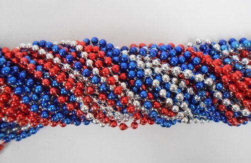 33 inch 7mm Round Metallic Red, Blue and Silver Mardi Gras Beads - 6 Dozen (72 necklaces) - //coolthings.us