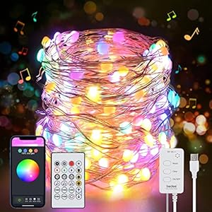 Led-lichtsnoer, kleurrijk, 10 m, 100 leds, afstandsbediening met app, muzieksynchronisatie, timing, dimbaar, smart koperdraad, voor binnen en buiten, voor Kerstmis, bruiloft, verjaardag, feestdecoratie