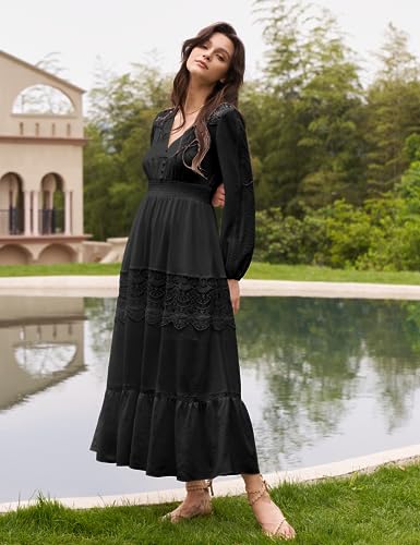Long Sleeve Maxi Dress for Women Boho Flowy Wedding Guest Dress2