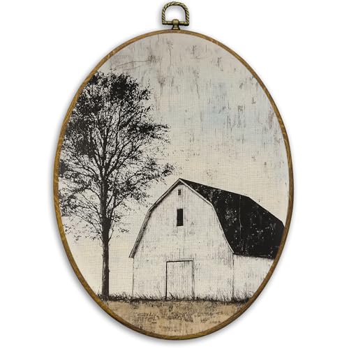 CUANFDDSF Vintage Farmhouse Barn Oval Wall Art Decor, Rustic Farmhouse Wall Hanging Decor, Antique Cottagecore Countryside Barn Framed Canvas Prints for Home Bedroom Living Room, 8.6x11.4 Inch
