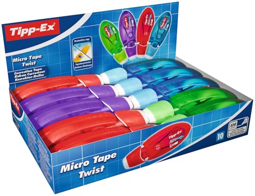 Tipp-Ex Correttore a Nastro, Micro Tape Twist, Fornitura Cancelleria Scuola e Ufficio, Bianchetto a Nastro, Confezione da 10 Unità