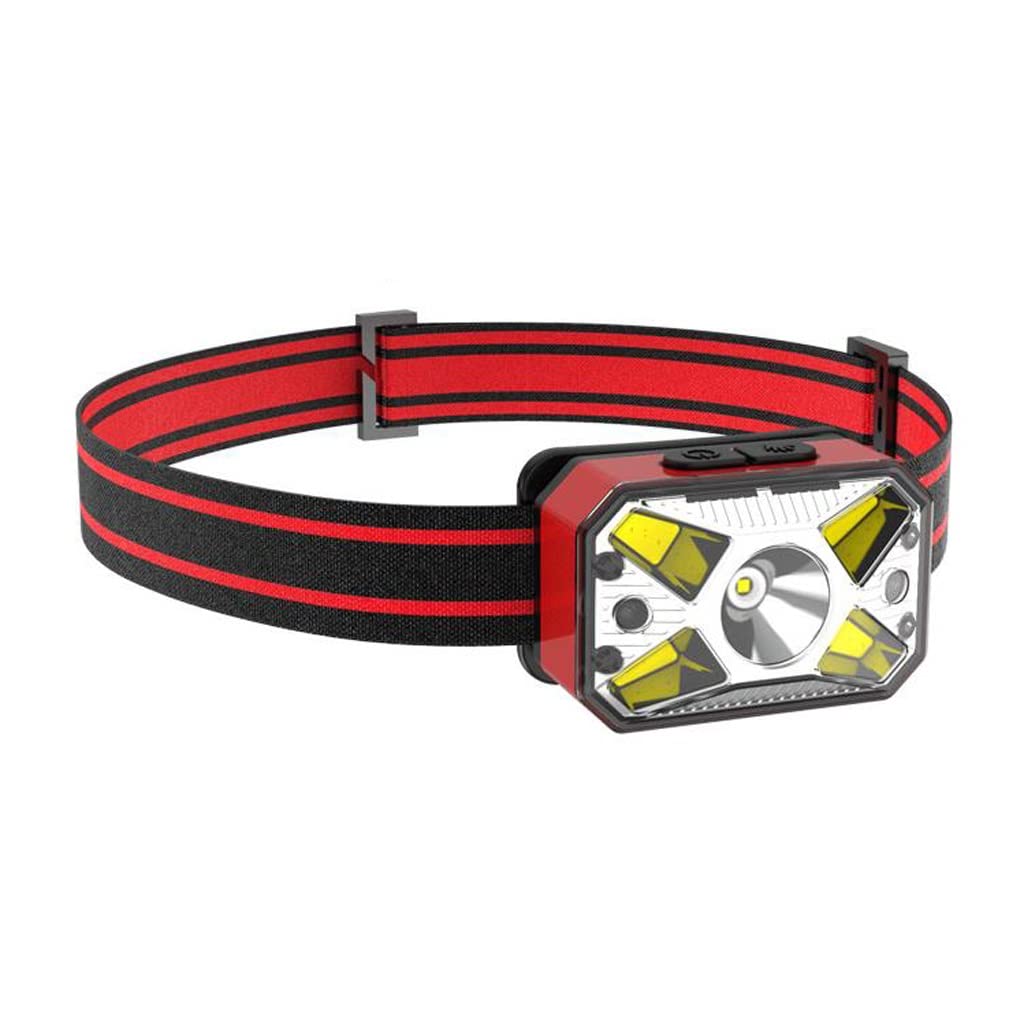OYYMTE Lithium Battery Induction Headlight Led Outdoor Strong Light Head-Mounted Torch Type-C Rechargeable Wild Fishing(Red)