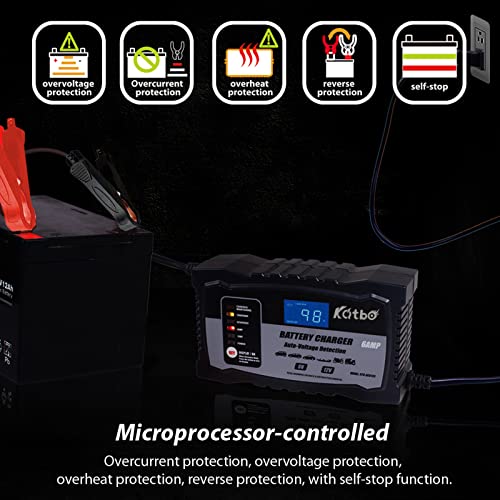 Katbo Automatic Battery Charger 12V 6V Auto-Voltage Detection, Automotive Battery Charger 2Amp 6 Amp Lead Acid Batteries Float Charger Maintainer For Motorcycle Car Boat Marine Lawn Mower Atv Toy Car #TOP7
