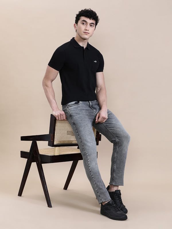 Image of CROCODILE Men's Solid Casual Wear T-Shirt | Polo Neck | Half Sleeves | Pull On | Regular