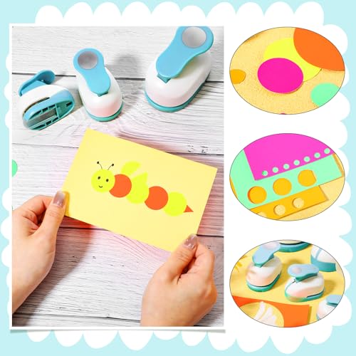 Image of CHENGU 6 Pcs Circle Punch Set 3in /2in /1.5in /1in /0.6in /0.3in Scrapbook Hole Punchers Crafting with 10 Sticker Paper Round Cutter Scrapbook for Office Supplies DIY Albums Photos(Blue)