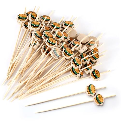 100 Piezas De Brochetas De Madera Con Forma De Hamburguesa, Brochetas Decorativas Creativas, Brochetas De Comida, Brochetas De Frutas, Brochetas De Cócteles, Apto Para Hogar, Bares, Etc.