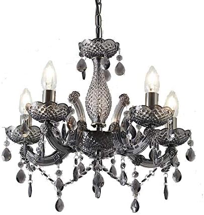 T&S 5 Light Chandelier,5 Lamp Pendant ,Chrome,Smoked.Acrylic Bedroom Living Room Ceiling Light  (Chrome) (Smoked)