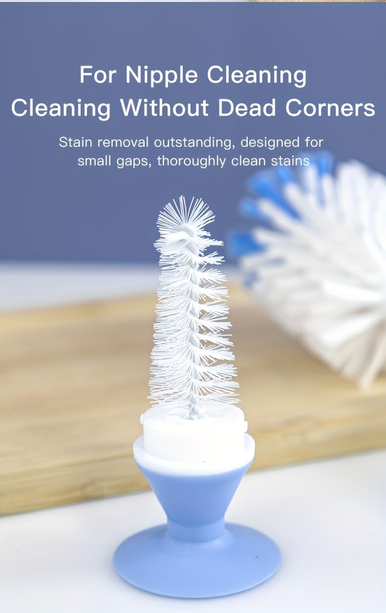 [2-in-1 Bottle Brush Set] 2-in-1 Nylon Mother-Child Bottle Cup Cleaning Brush Set with Suction Stand & Straw Brush (Green) — view 4